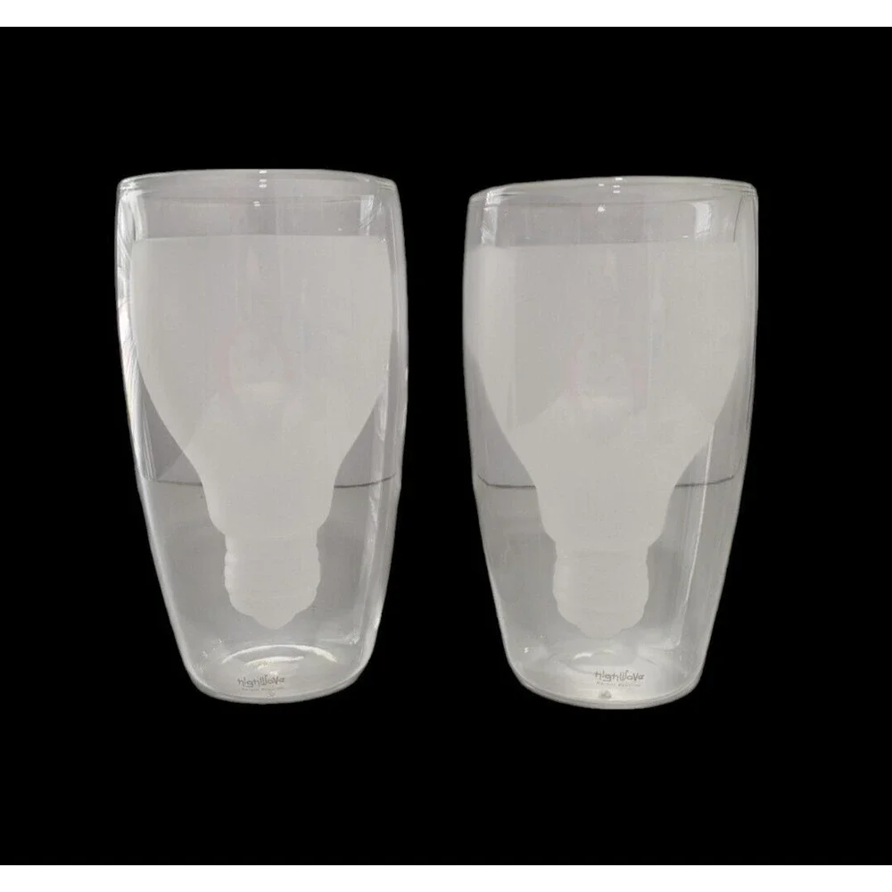 Highwave Good Idea Frosted Beer Glass Set of 2 Lightbulb Bulb Double Wall